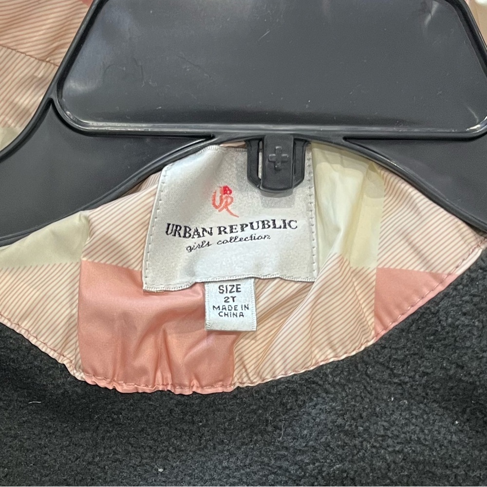 Urban Republic Kids Hooded Puffer Jacket in Pink and Cream Checkered Pattern - Picture 3 of 6